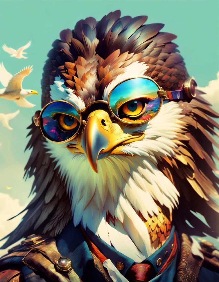 Eagle Soars: Mixed Media Poster Art in Daeni Style