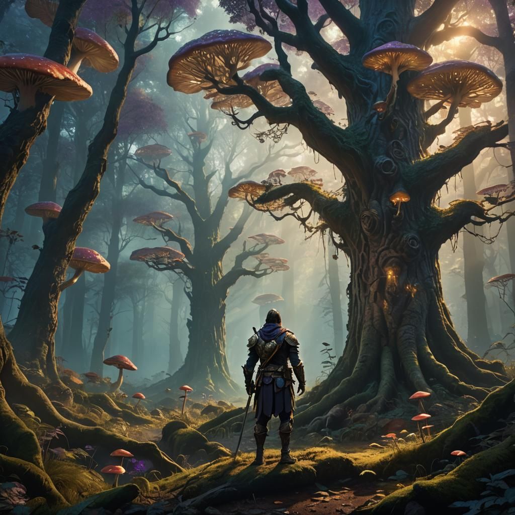 Heroic Warrior in Mystical Forest Concept Art