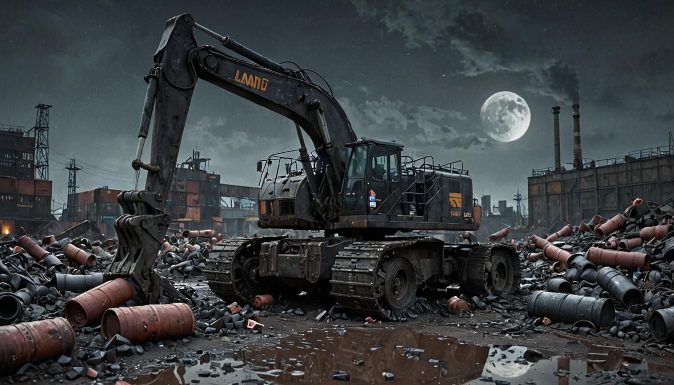 Creepy 1940s Factory with Excavator in Wasteland