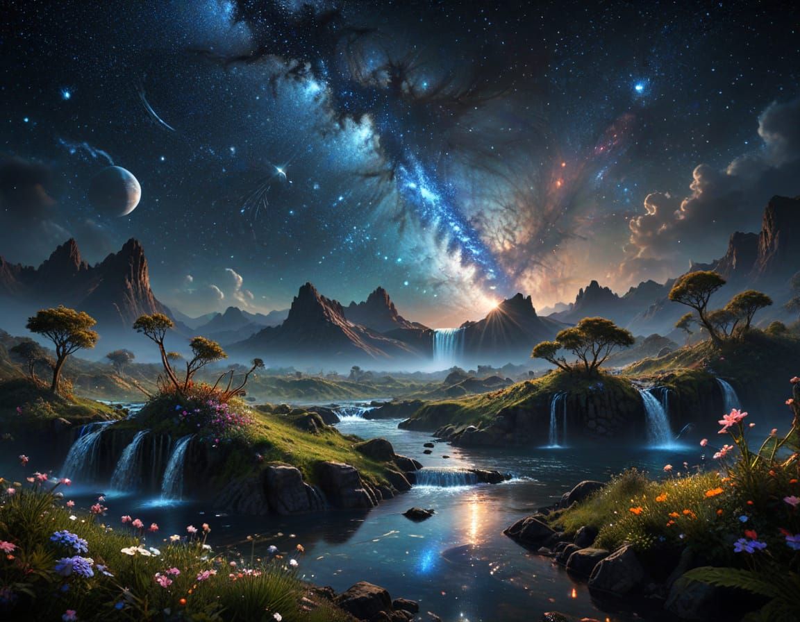 Celestial Star Containing Miniature Waterfall Landscape