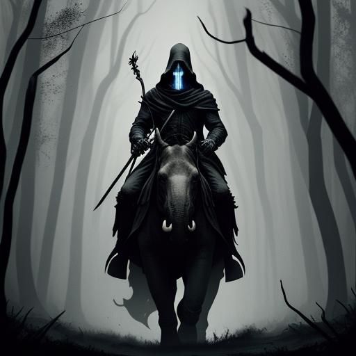 The grim reaper riding on the back of an elephant #6