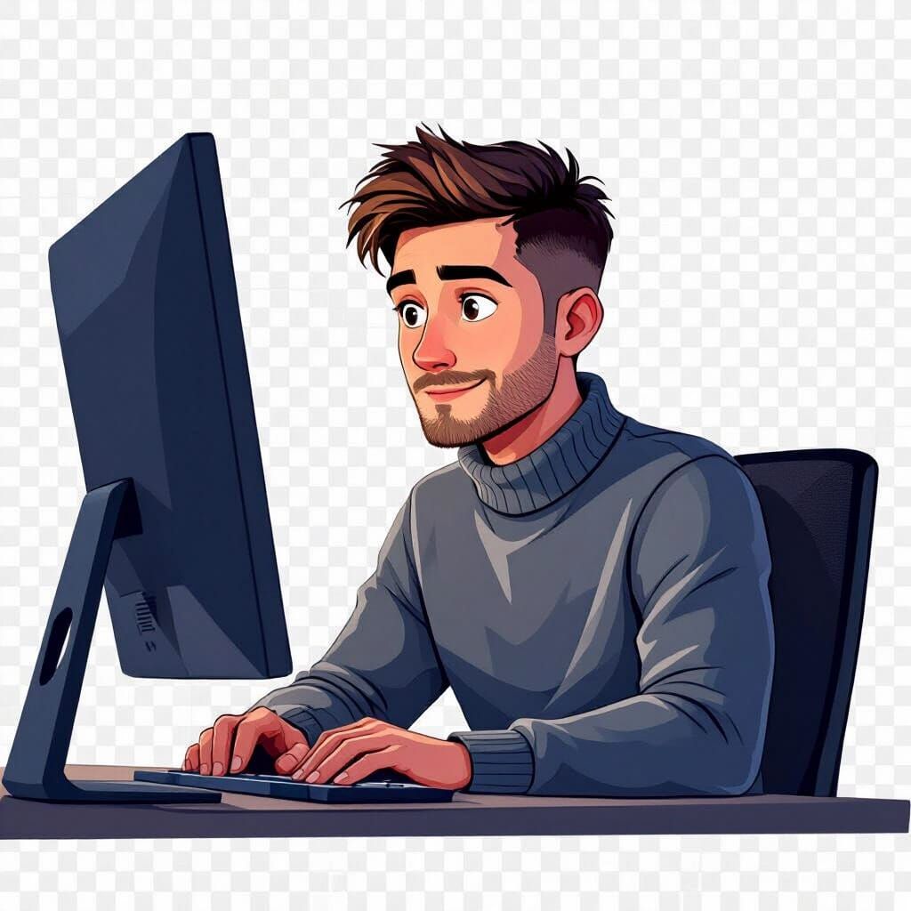 Young Man at Desk in 3D Cartoon Style