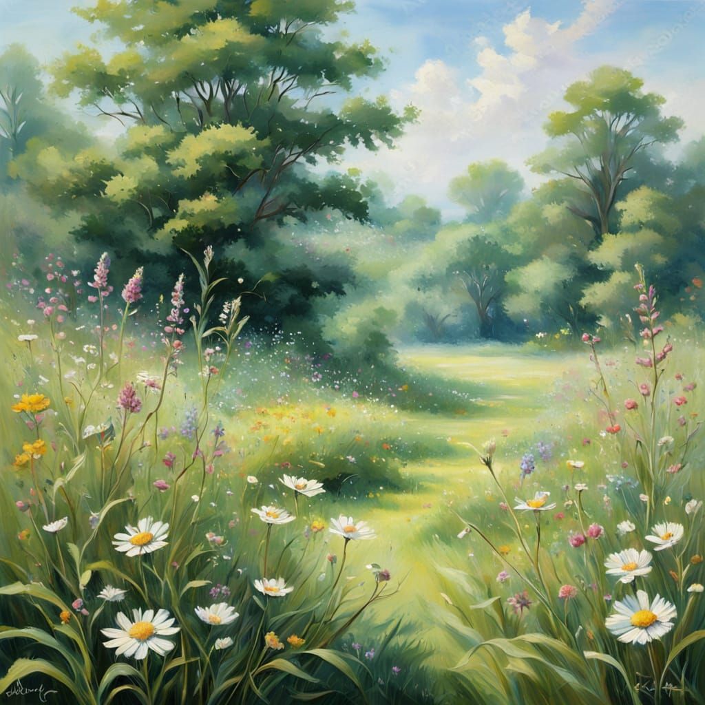 Pastel Oil Painting of a Summer Meadow