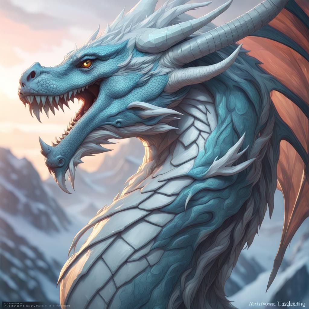 Arctic Serpent Dragon Portrait in Art Nouveau Style