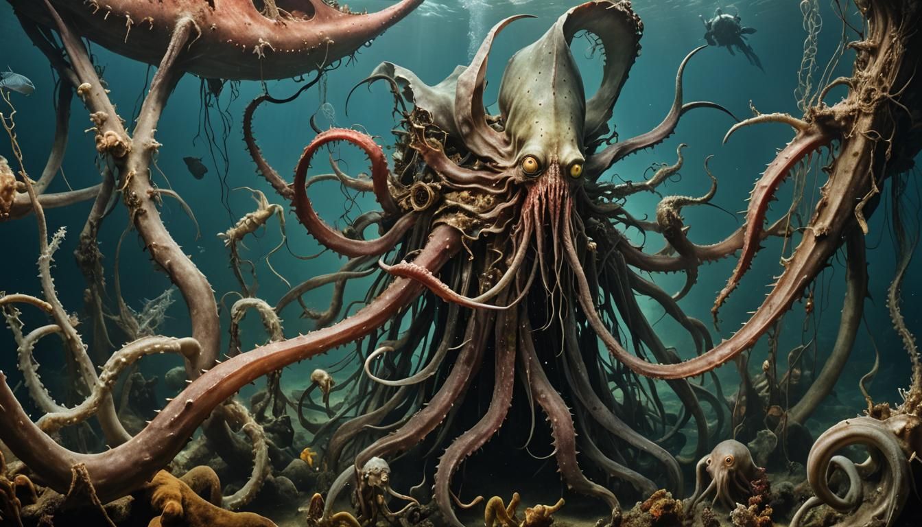 Demons Explore Shipwreck Underwater, Macro Photography