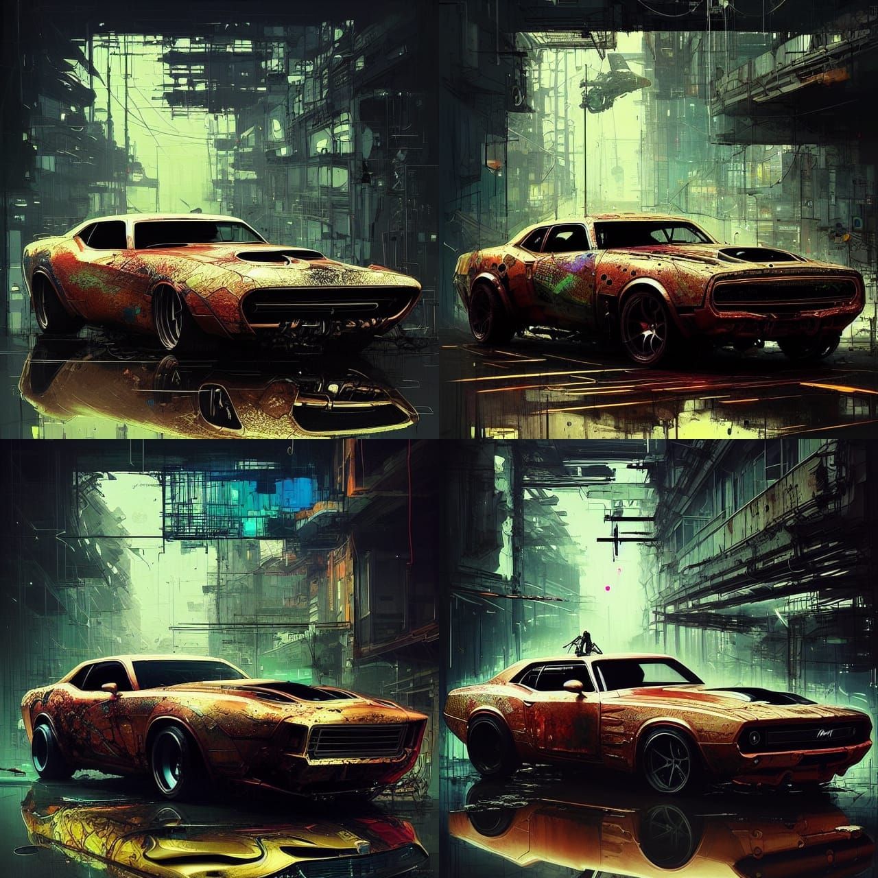 restomod retro futuristic muscle car, mopar, petina.