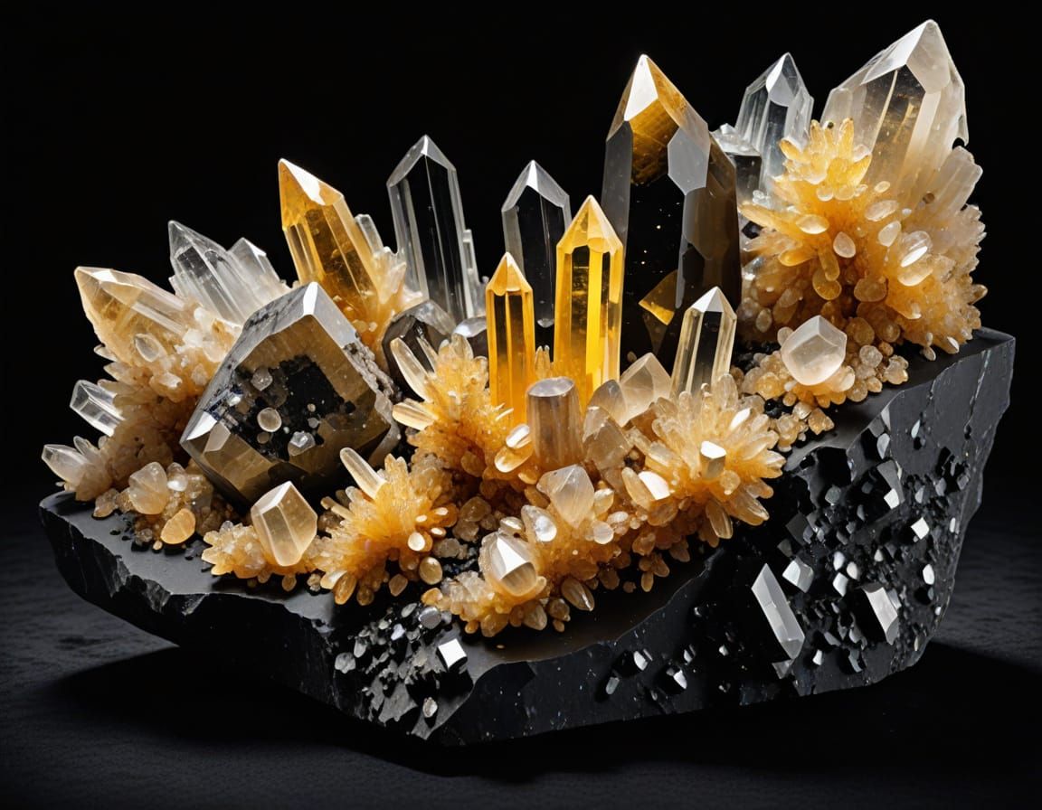 Elegant Sulfur Crystals on Limestone Matrix in Luxurious Atm...