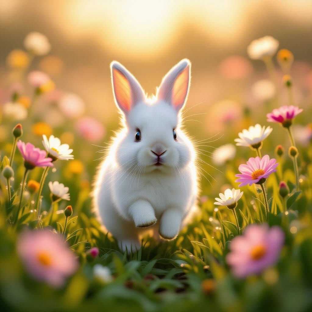 Fluffy Rabbit in Magical Monet-Inspired Meadow