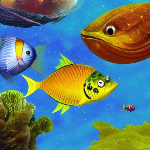 Alien Fish Swimming Among the Planets