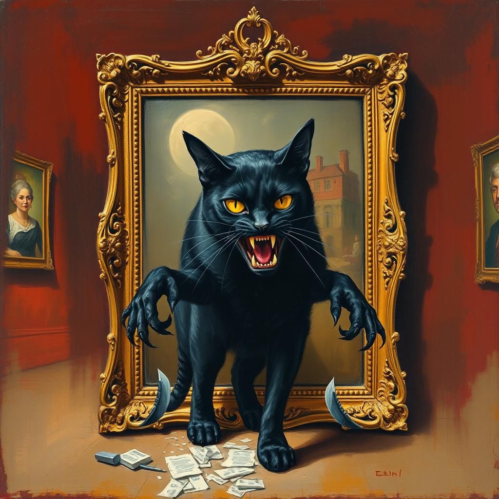 Zombie Cat Steps Out: Surreal Oil Painting