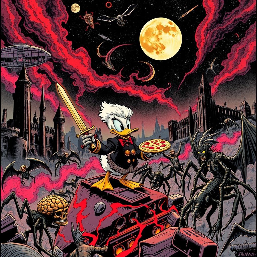 Surreal Comic: Valkyrie Duck in Dreamscape