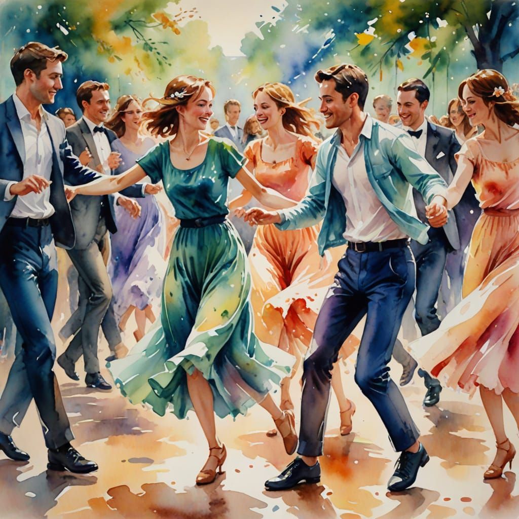 Carefree Youth Dancing: An Impressionistic Watercolor