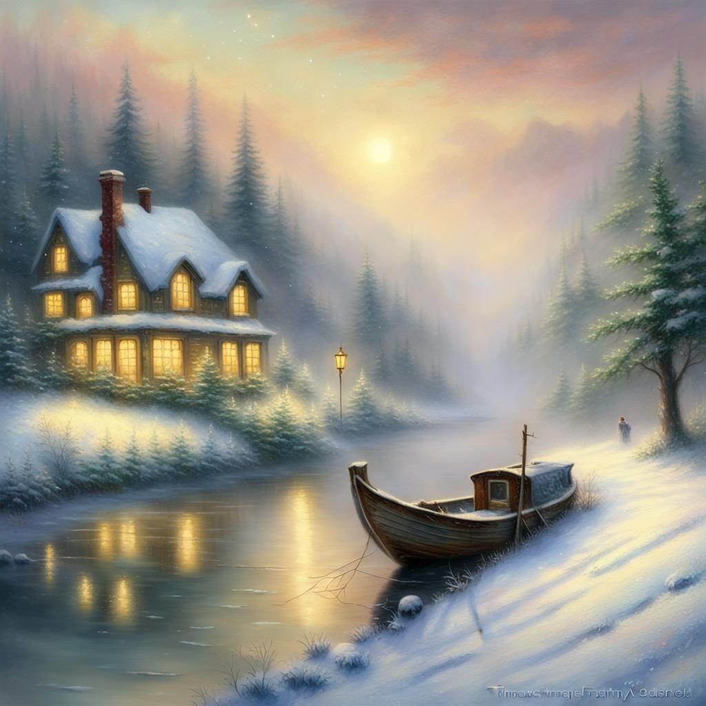 Ethereal Christmas Boat on Snowy River