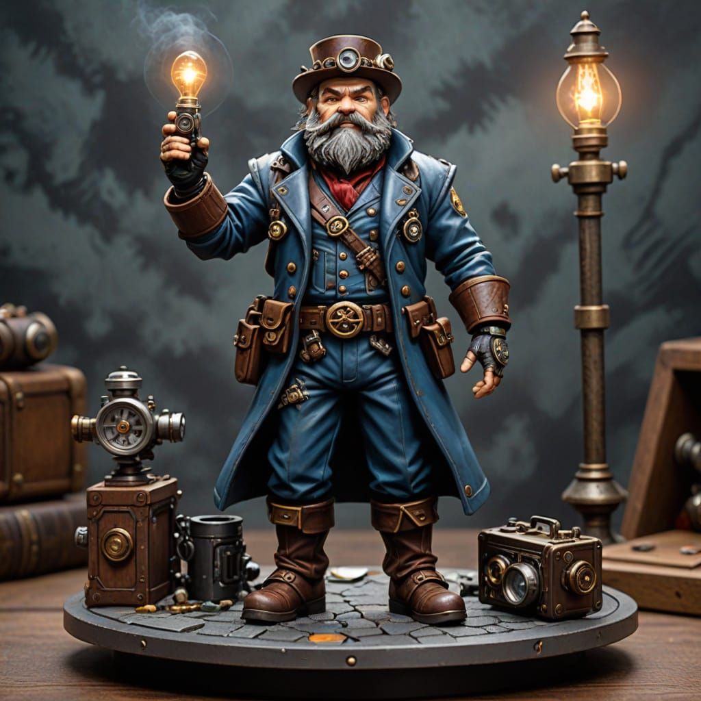 Steampunk Dwarf Mechanic Action Figure Welcoming Guests
