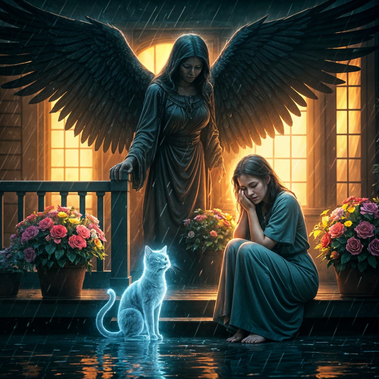 Angel of Death Watches Over a Heartbroken Woman in a Whimsic...