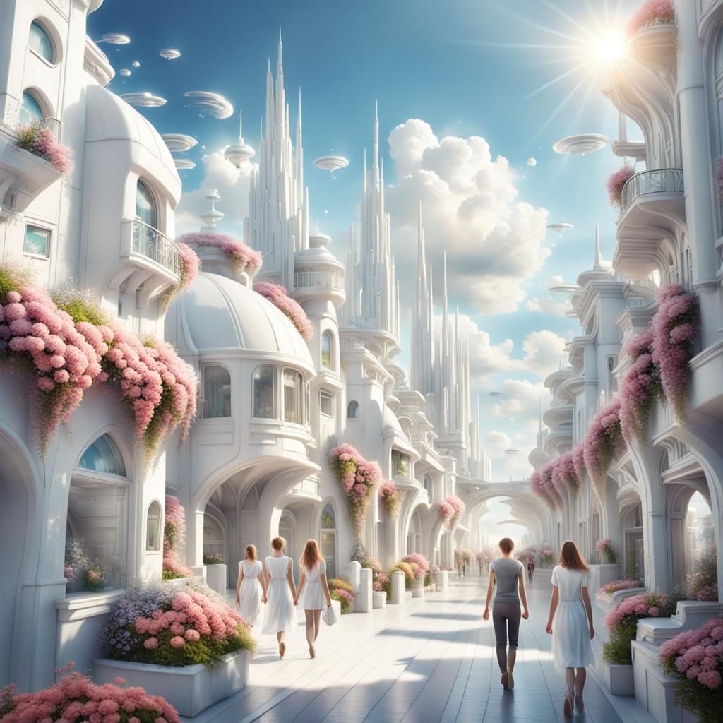 Utopian Futuristic Town in Digital Matte Painting Style