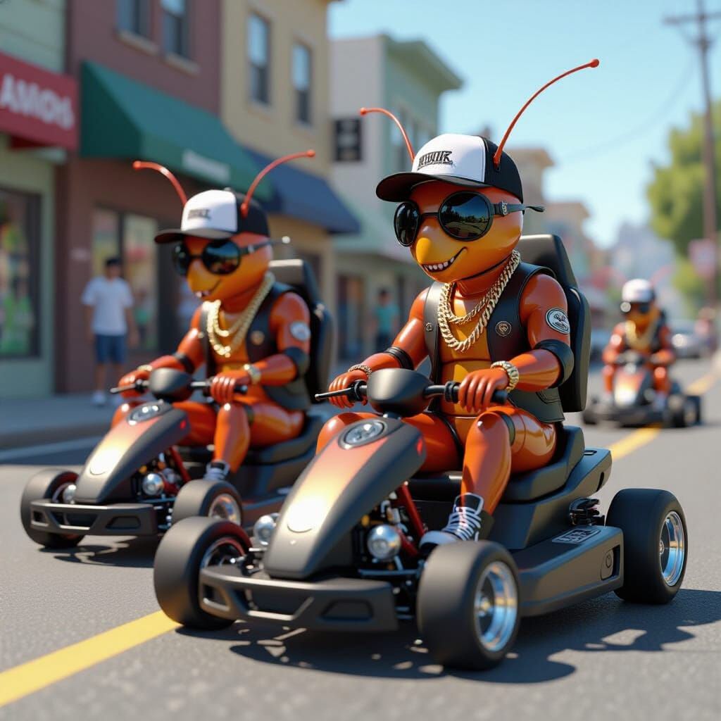 Humanoid Roaches in Urban Gear Drifting Go-Karts