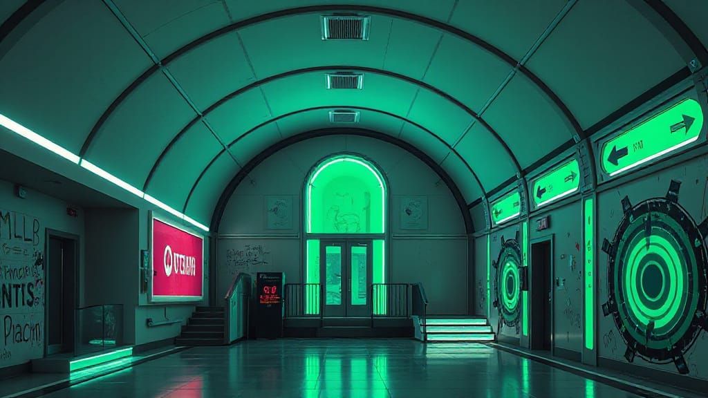 Utopian Frutiger Metro Architecture with Vector Grunge