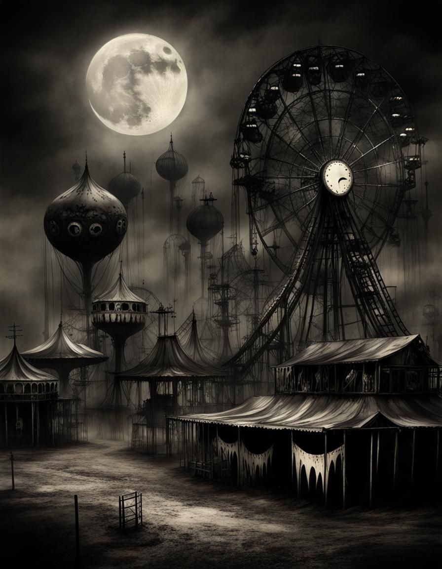 Eerie Abandoned Carnival in Dark Surrealist Style