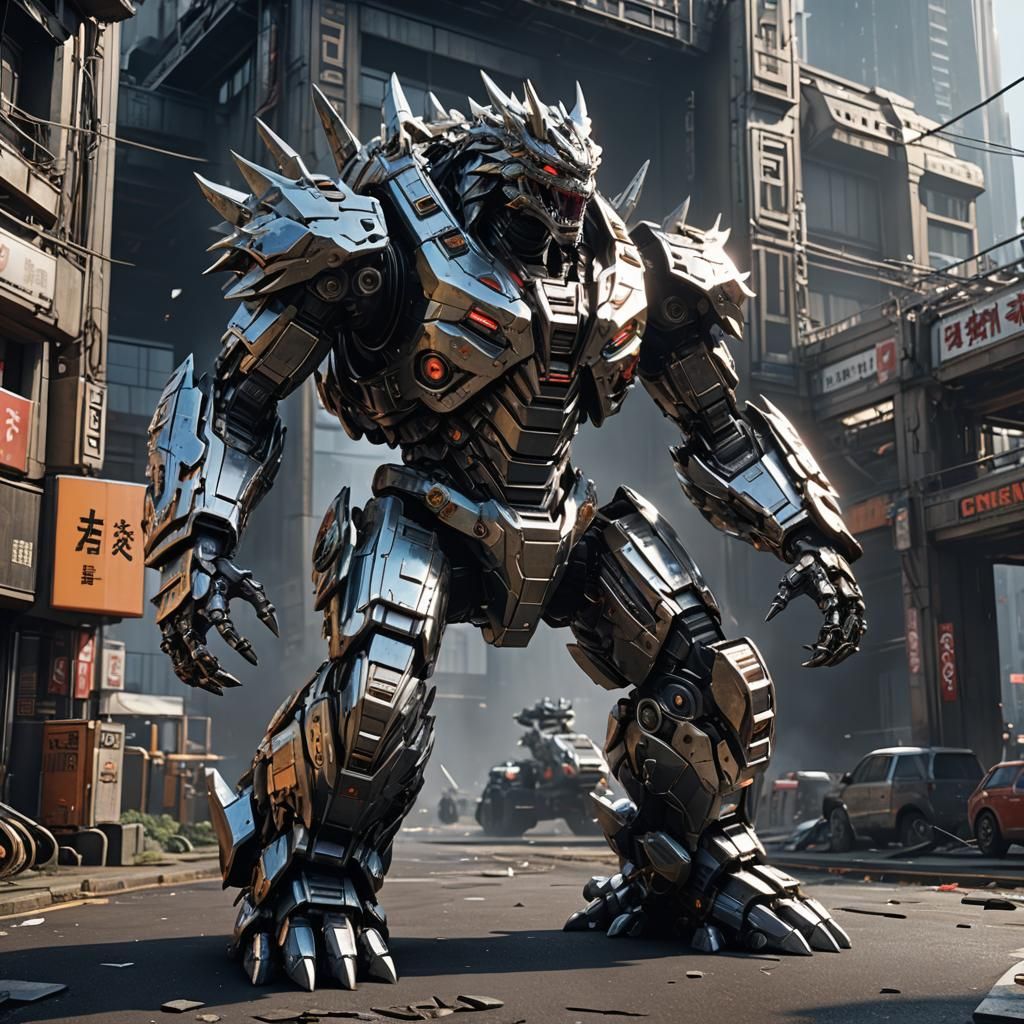 Futuristic Mecha Godzilla Rendered in Sci-Fi Style