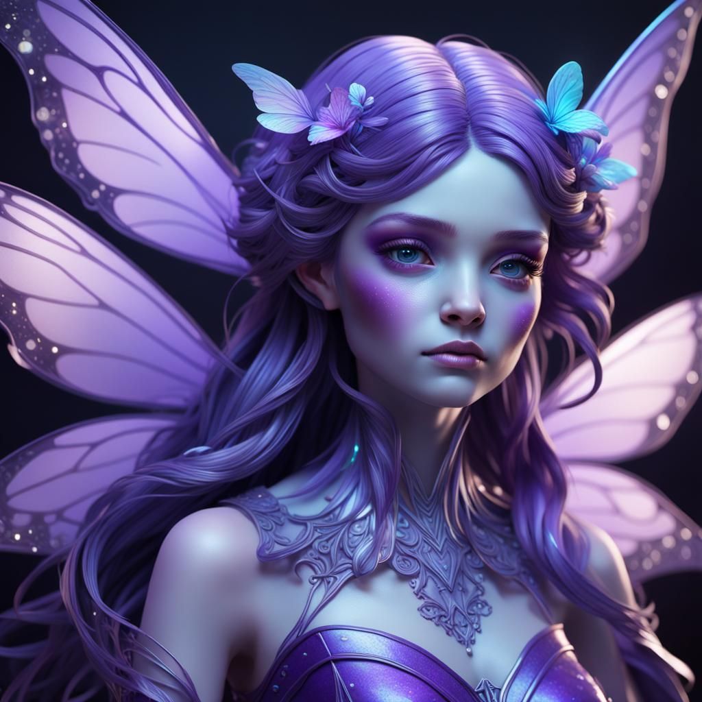 Bioluminescent Violet Fairy Doll Portrait