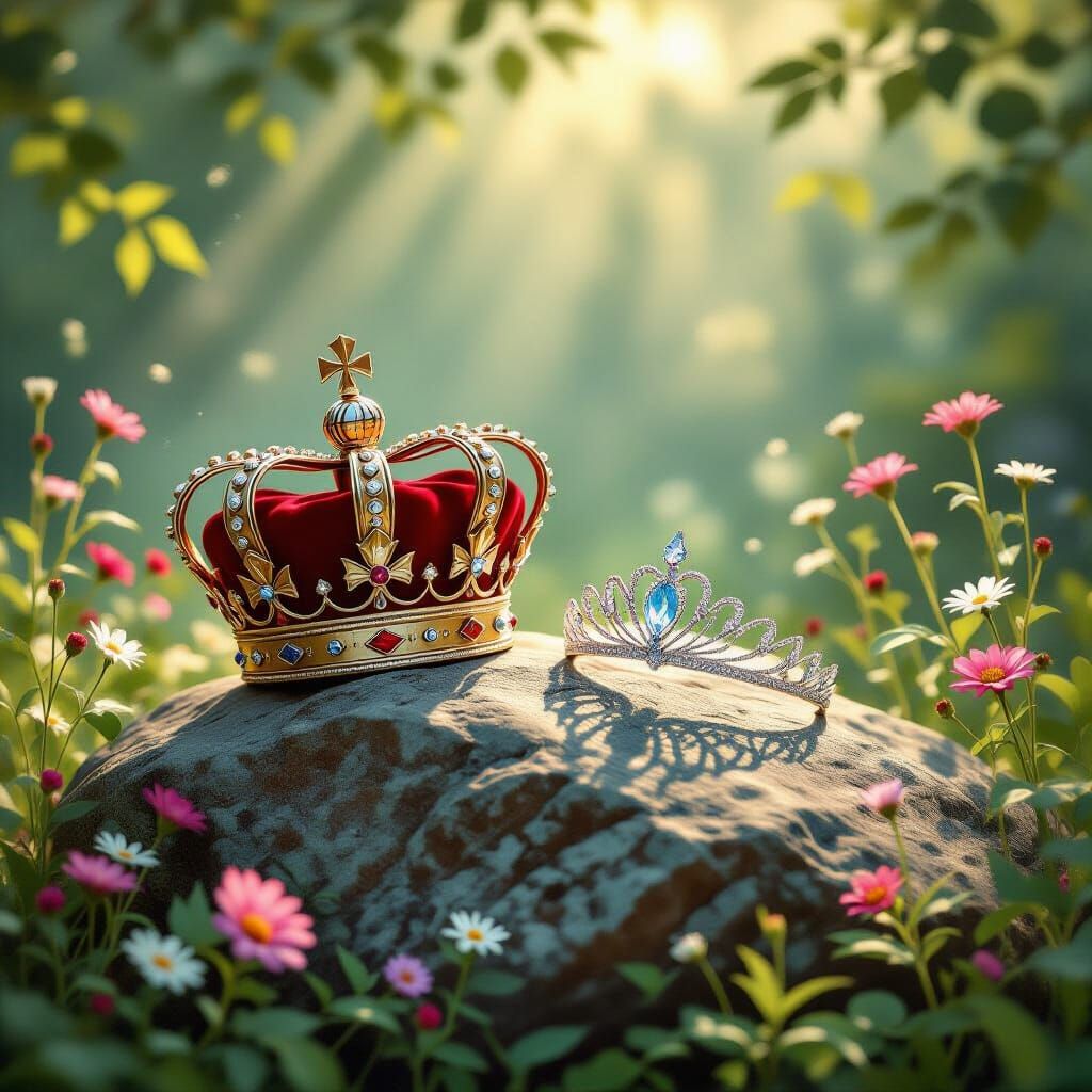 Royal Crown and Tiara on Boulder in Ethereal Sunlight