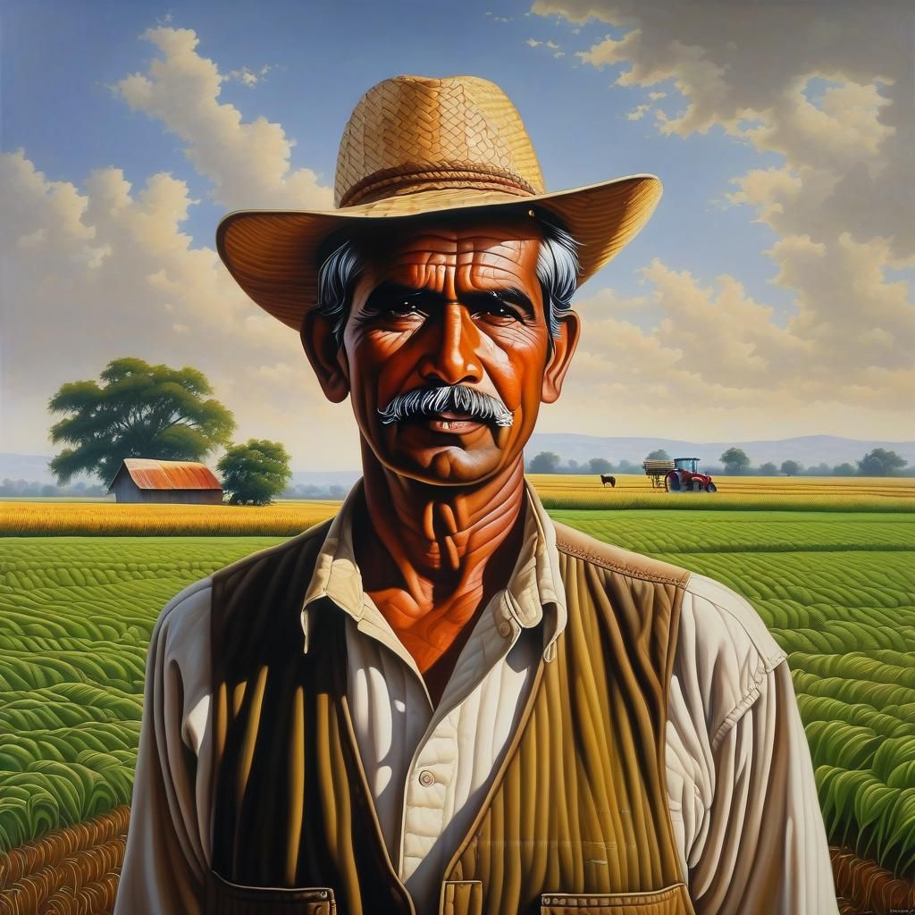 Photorealistic Oil Painting of a Farmer in Field