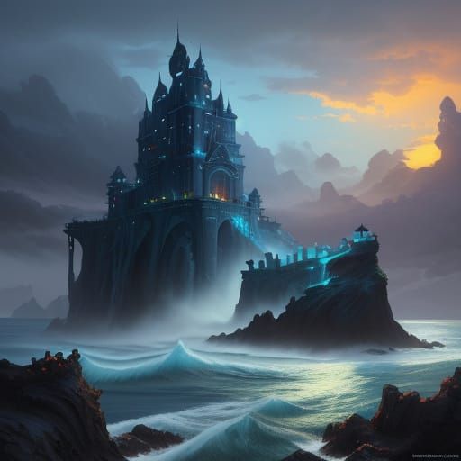 Majestic Winding Bridge Over Turbulent Seas at Sunset