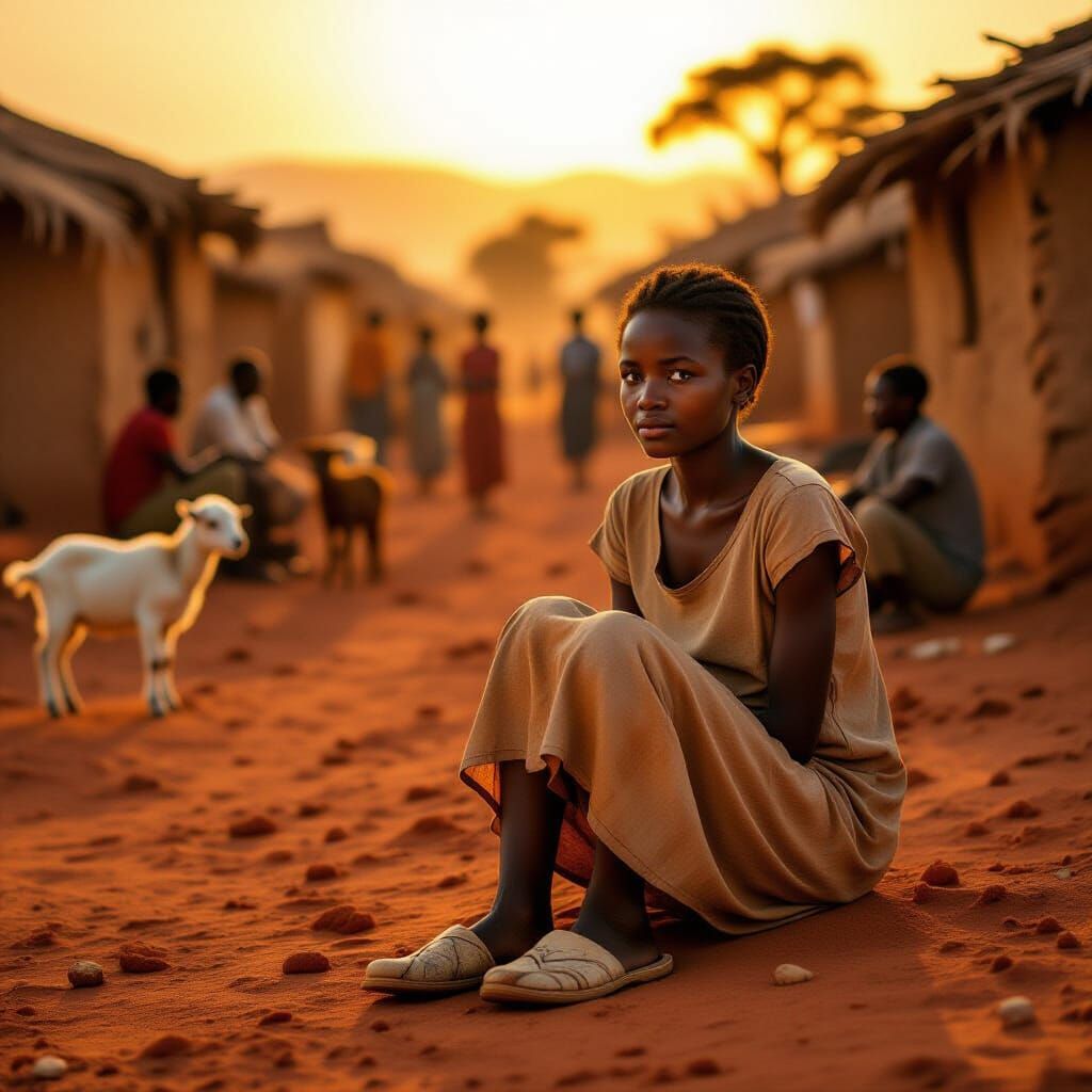 African Village Sunrise Hope: Girl in Oversized Slippers