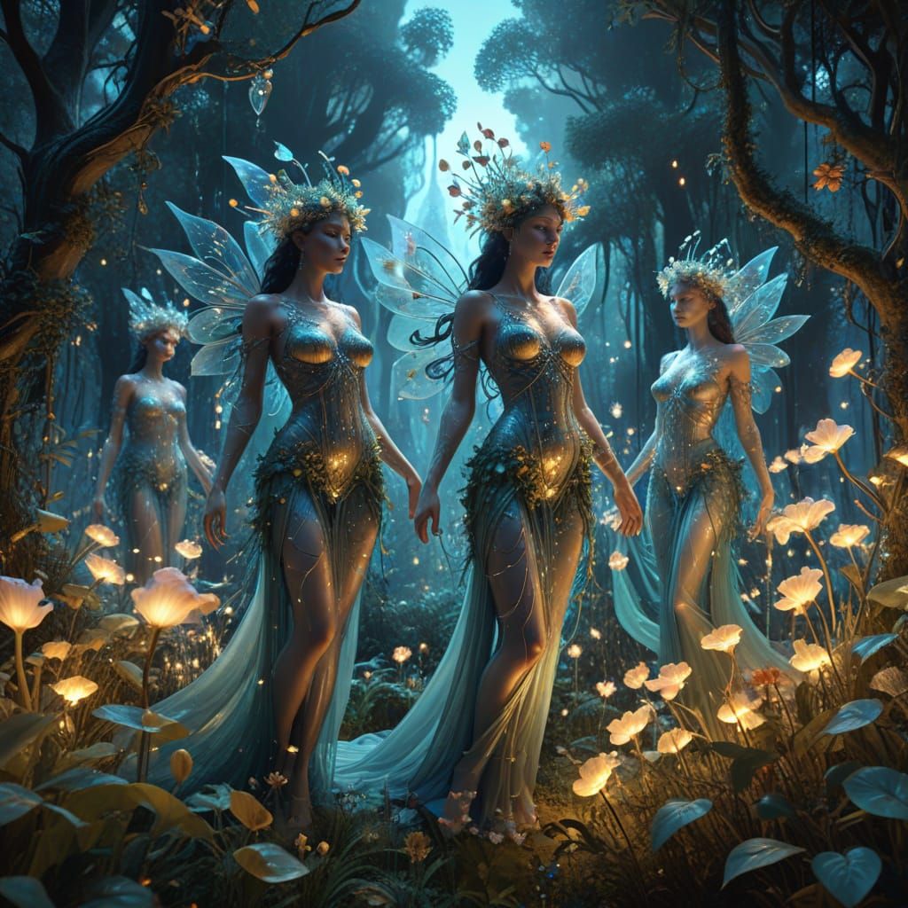 Luminescent Beings in Mystical Twilight Forest