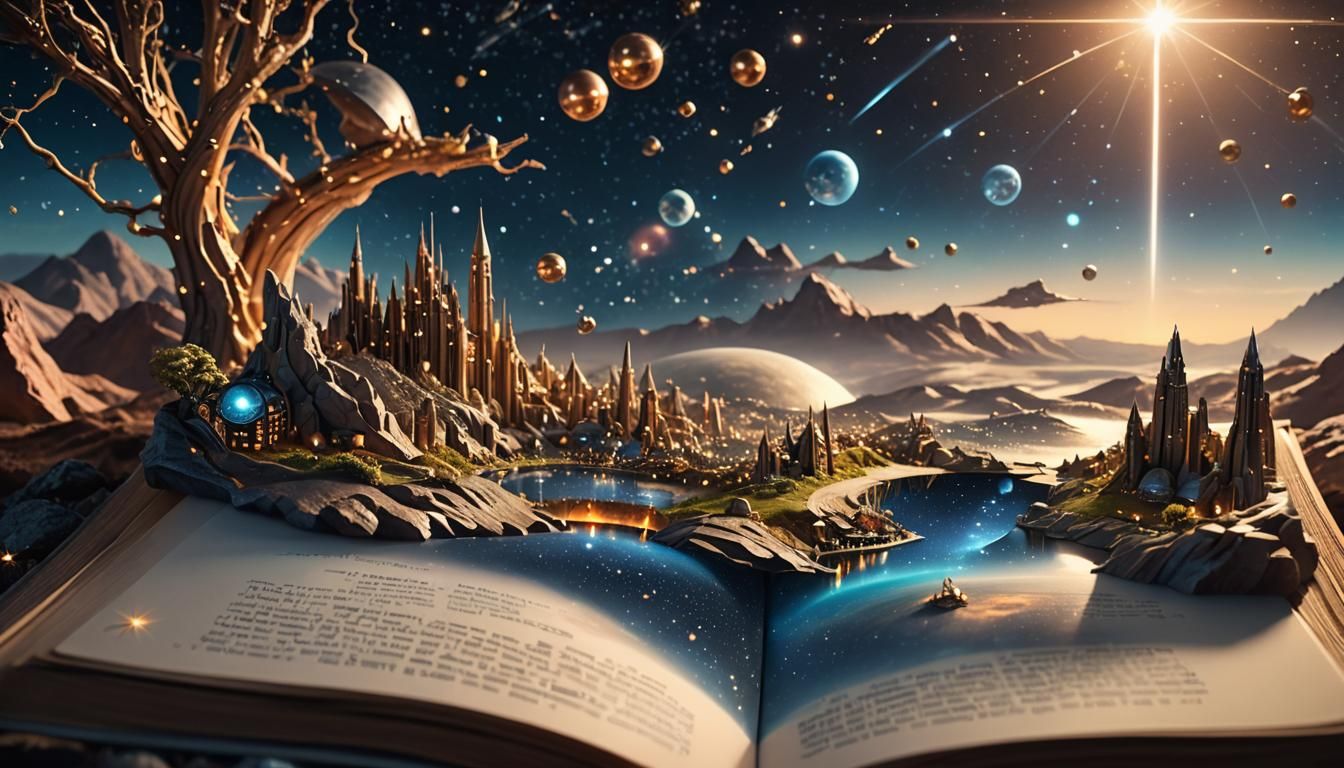 Sci-Fi World Emerges from Book, Digital Matte Painting