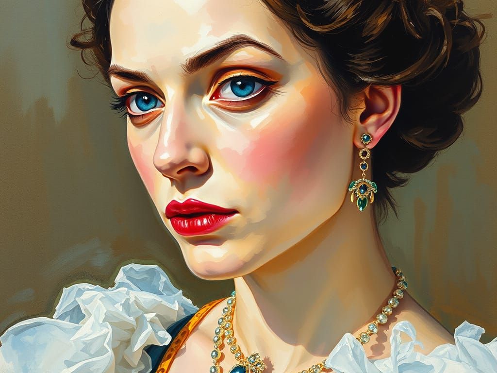 Catherine of Braganza Portrait in Watercolor and Line