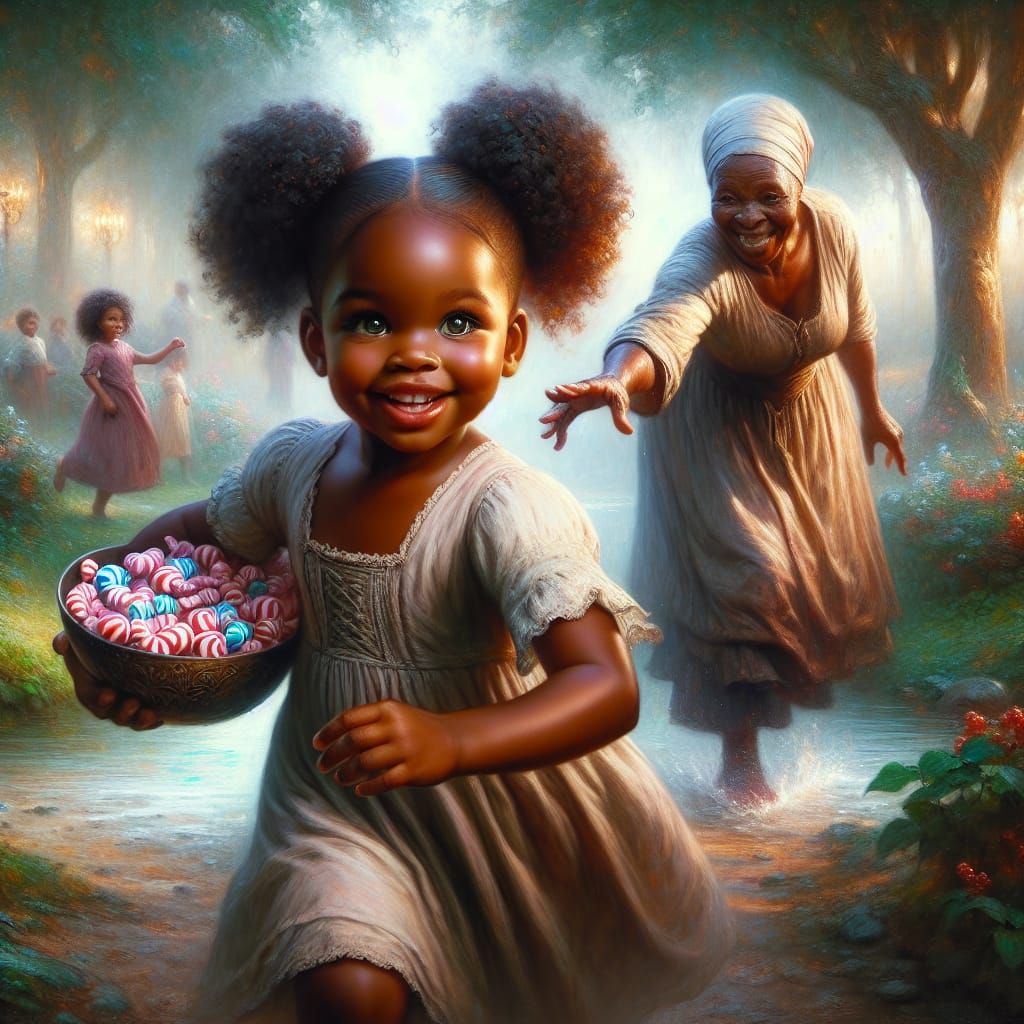 Joyful Black Girl in Impressionistic Oil Painting
