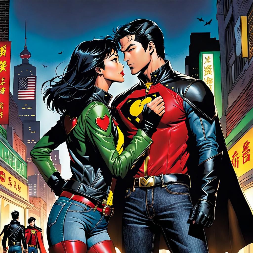 Robin and Chinese-American Girl Kissing, Comic Art