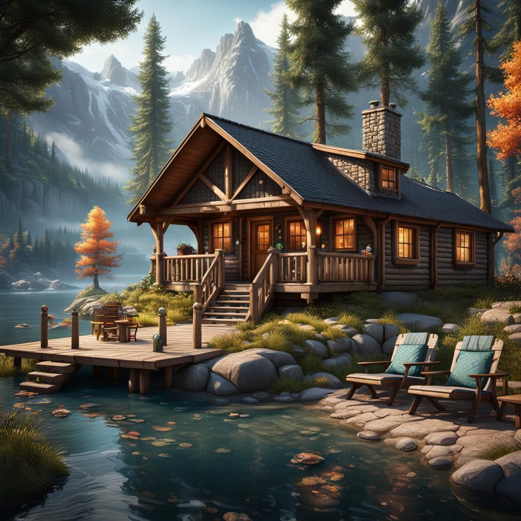 Lakeshore Luxury Cabins: Detailed Matte Painting
