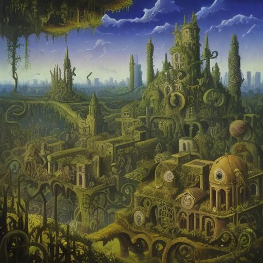 Surreal Overgrown City in Dali Style