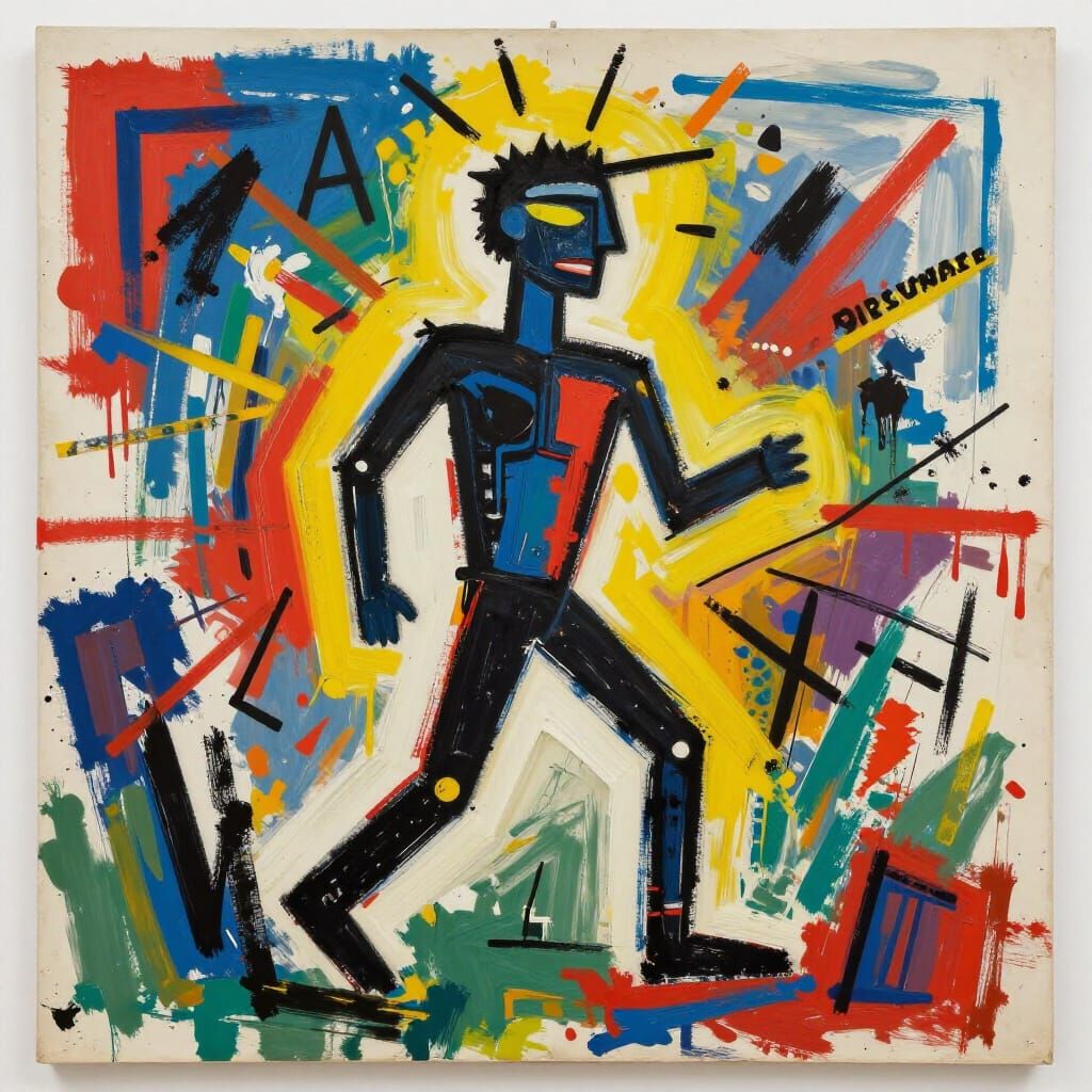 Neo-Expressionist Figure in Abstract Landscape