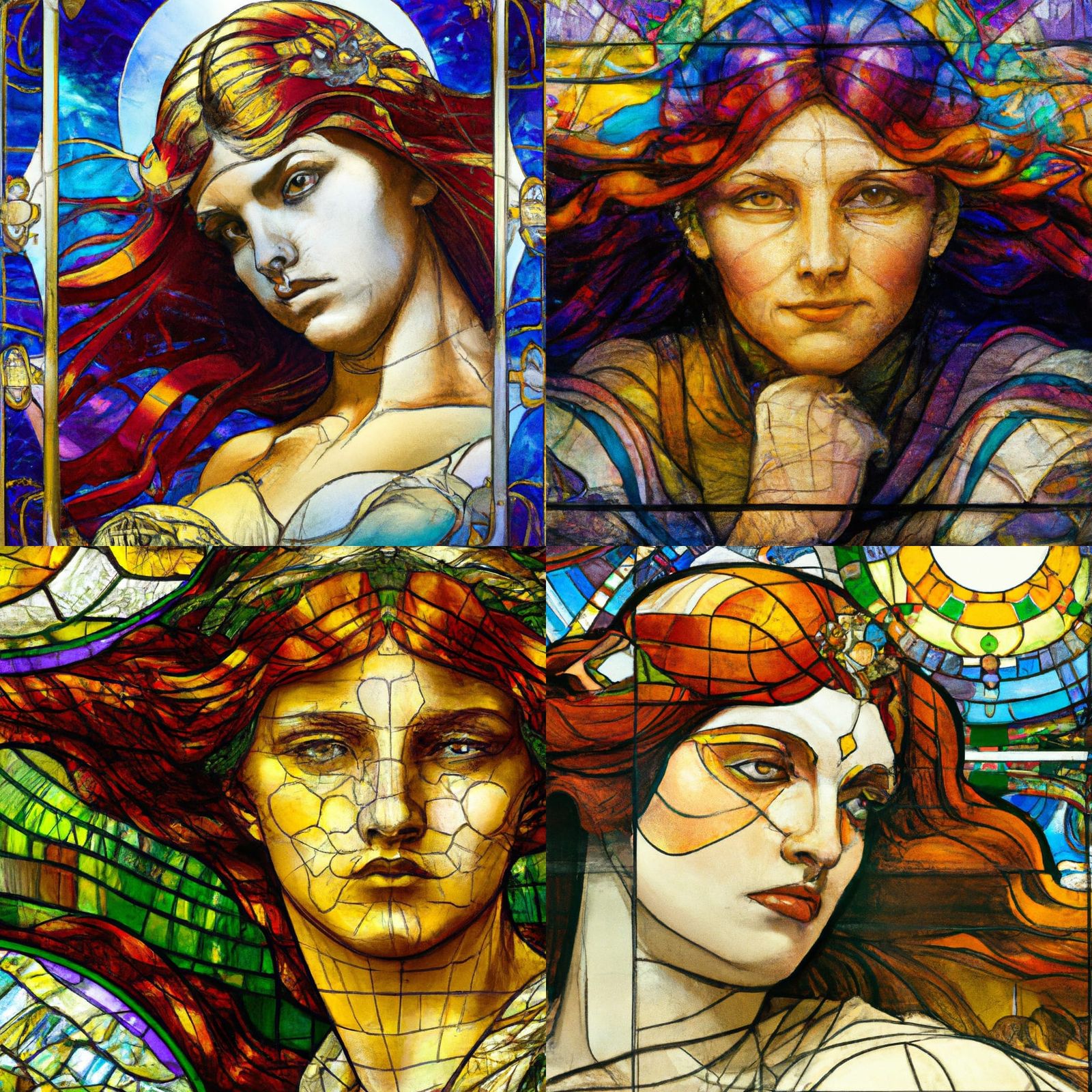 Art Nouveau Stained Glass Galactic Goddess Portrait