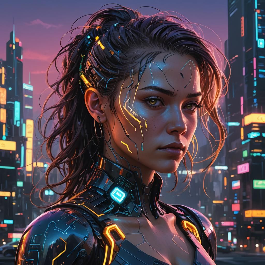 Cyberpunk Goddess Portrait in Ash Thorp Style