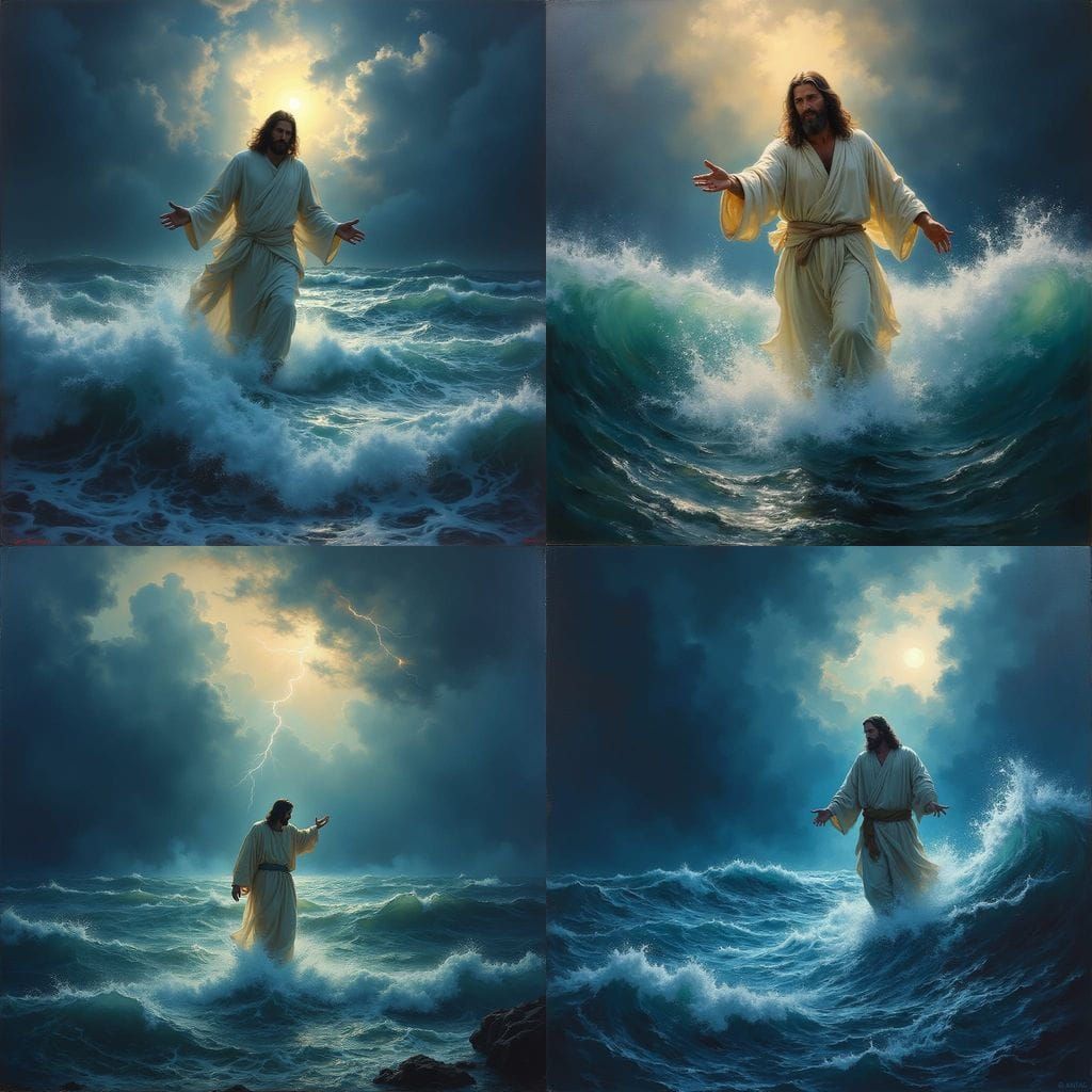 Jesus Walks on Stormy Seas, Hand Reaches Out