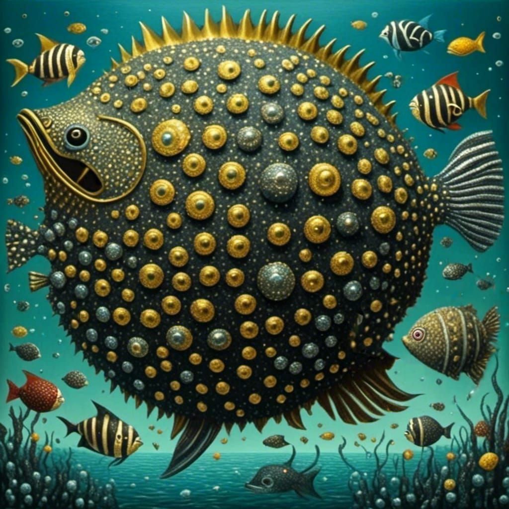 Golden Pufferfish Navigating Sea Mine Field
