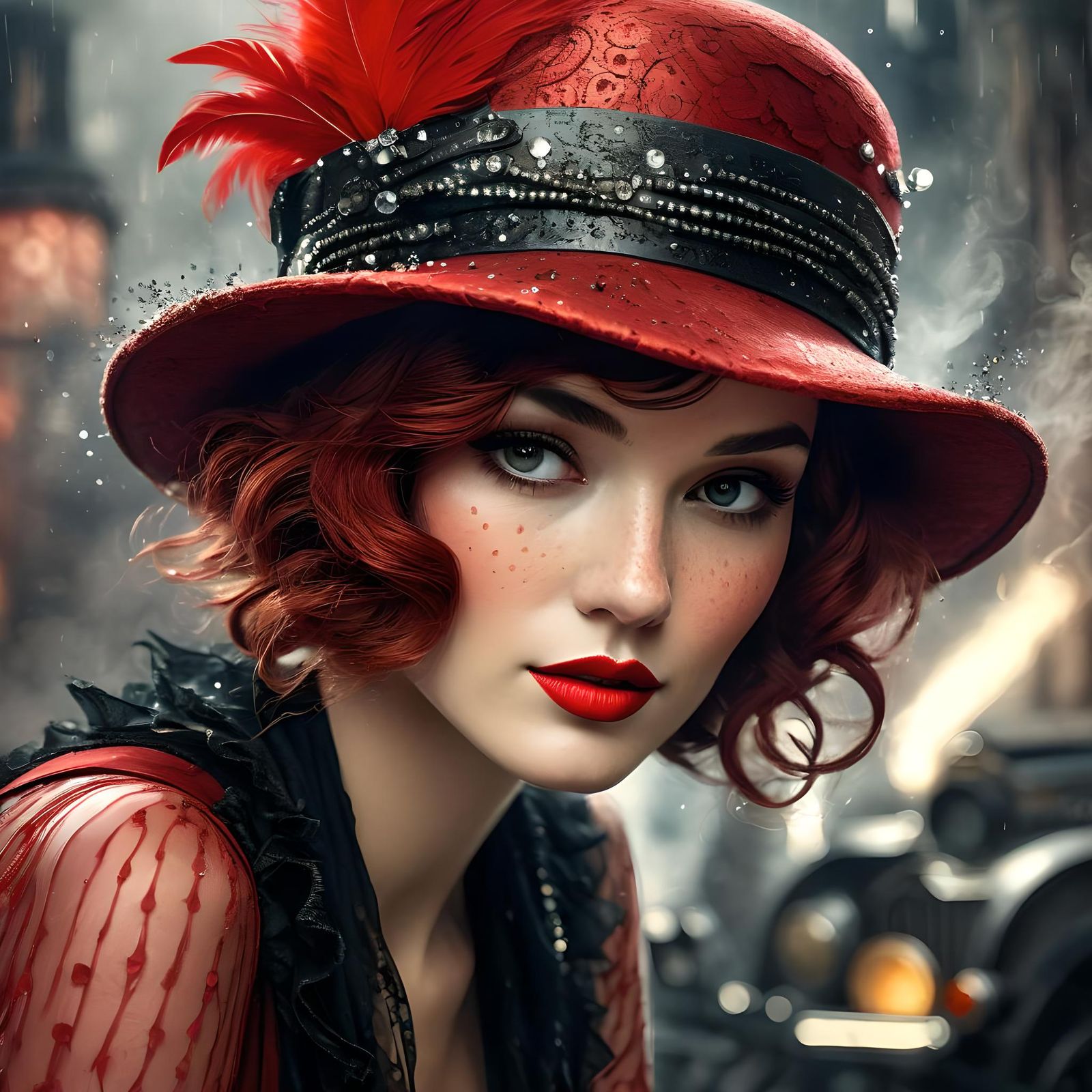 Art Deco Flapper Girl Portrait with Steampunk Elements