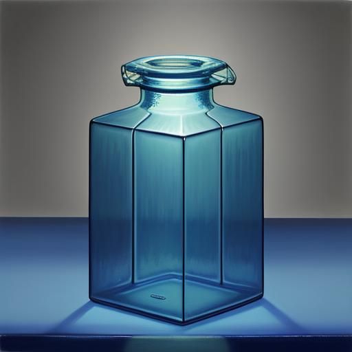This square bottle is made of translucent azure glass.  It h...