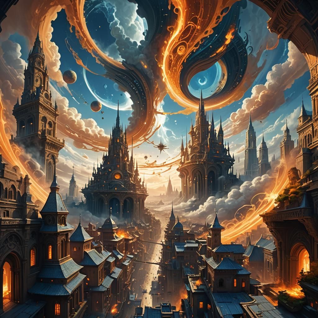 Epic Fantasy Cityscape with Vortex Portals
