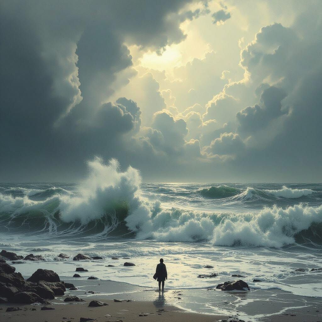 Apocalyptic Ocean Storm in a Dark Surreal Style