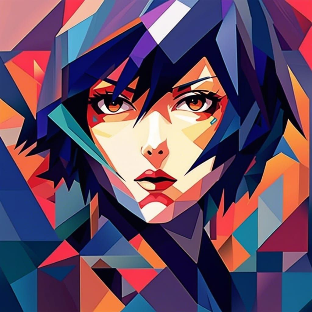 Motoko Kusanagi Anime Portrait in Cubist Style