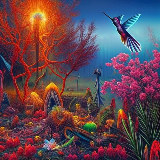 Hummingbird Graveyard Curse: Digital Horror Art