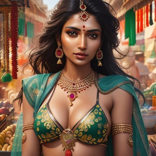 Indian Girl Selling Jewelry: Hyperrealistic Splash Art