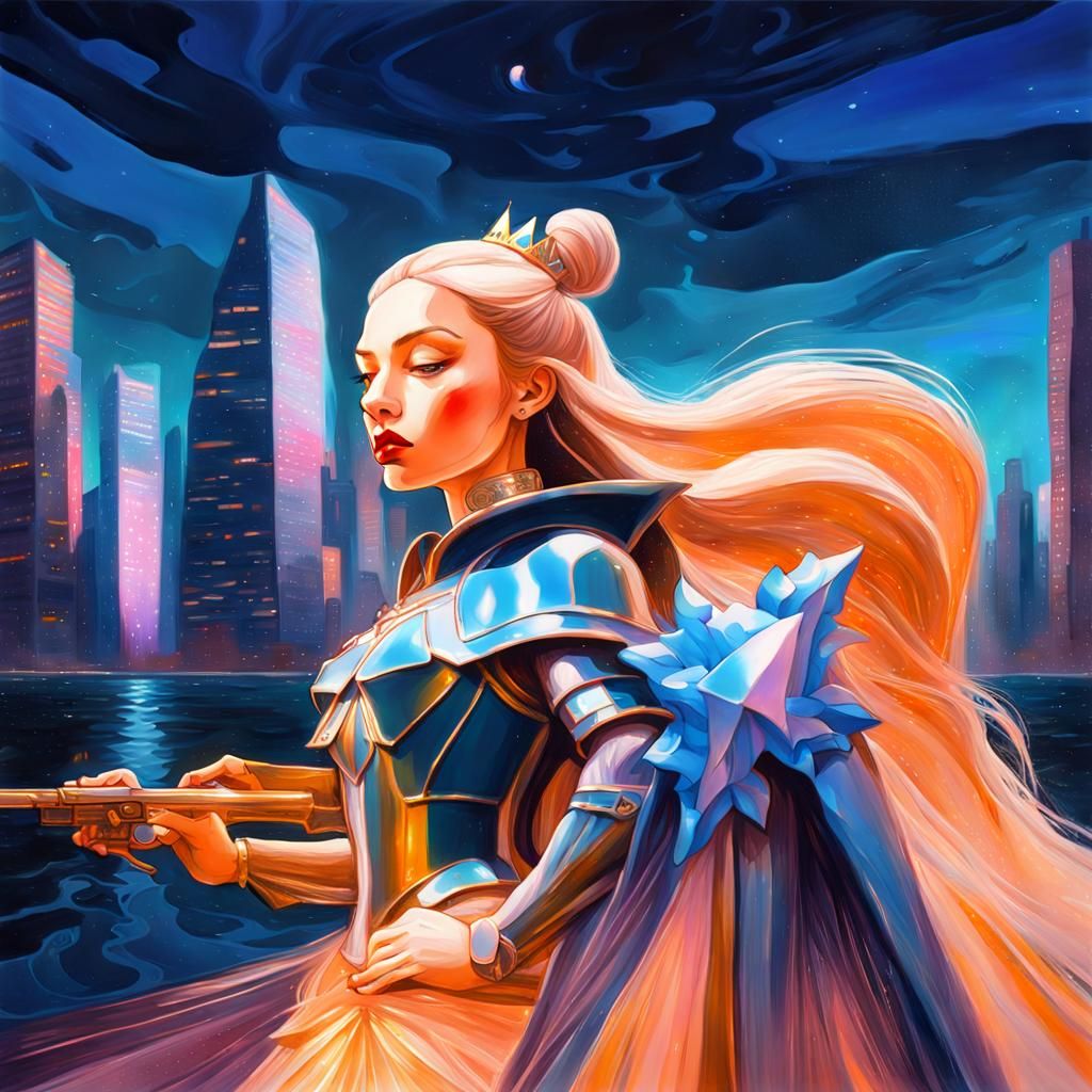 Porcelain Princess Warrior in Post-Impressionist Style