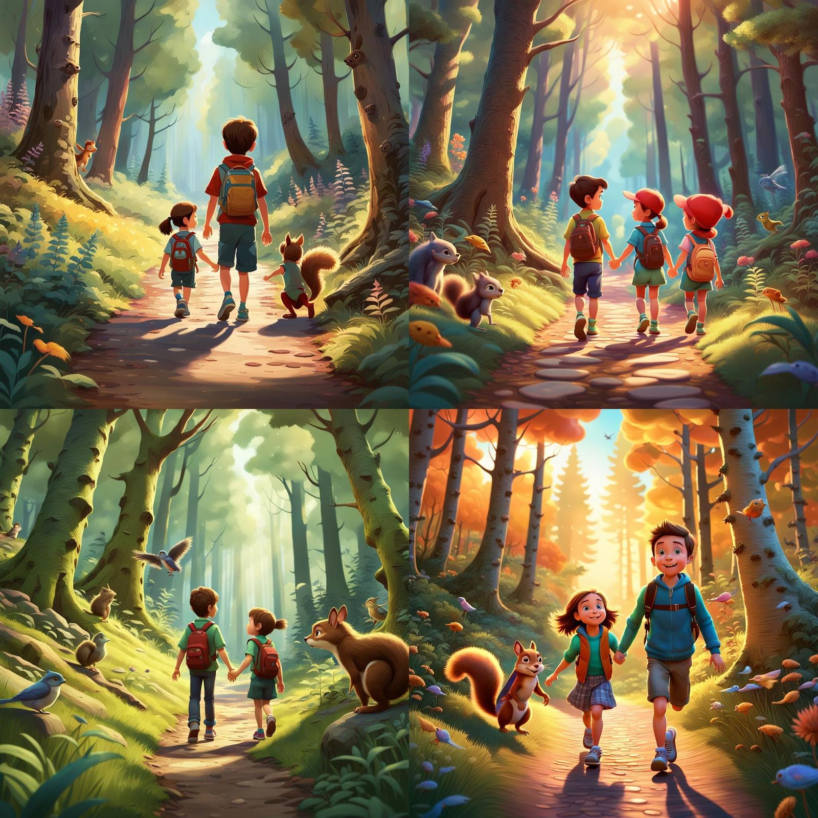 Children's Forest Walk: Pixar-Style 3D Digital Art
